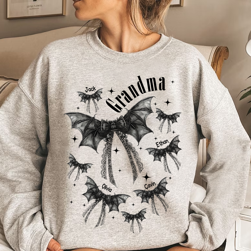 Grandma Halloween Sweatshirt, Personalized Family Spooky Bow for Grandma And Kids