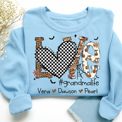 Custom Love Family Sweatshirt, Grandma Halloween Shirt with Kids Names