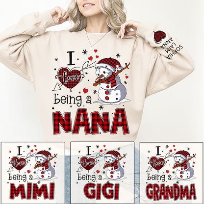 I Love Being a Nana Sweatshirt, Personalized Christmas Snowman Shirt with Kids Names