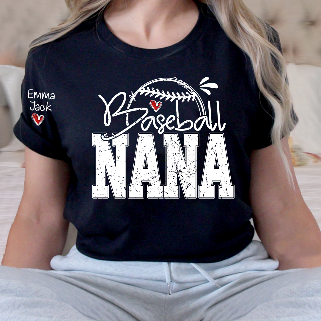 Baseball Nana Game Day Shirt with Custom Names, Sports Family T Shirt for Grandma