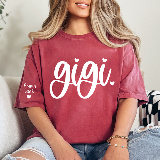 Custom Gigi T-Shirt, Personalized Grandma Tee with Love Heart and Custom Family Names, Perfect for Gigi