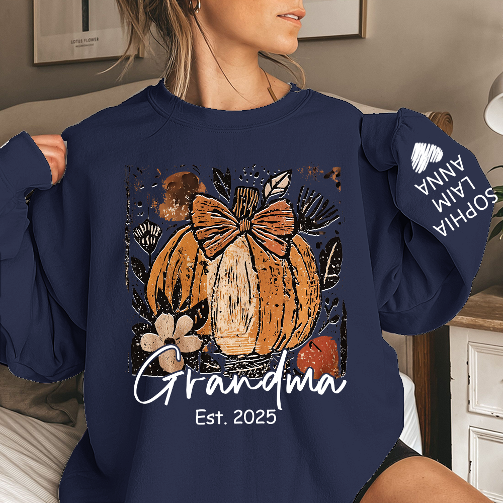 Personalized Preppy Pumpkin Season Sweatshirt, Custom Nickname for Grandma and Kids
