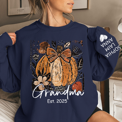 Personalized Preppy Pumpkin Season Sweatshirt, Custom Nickname for Grandma and Kids