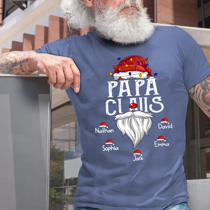 Hat Santa With Christmas Lights, Gift For Grandpa, Custom Give Papa And Kids T-Shirt
