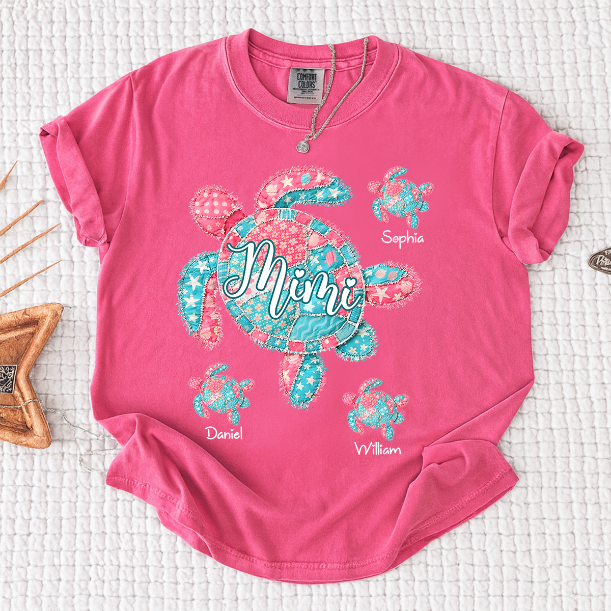 Comfort Colors Mimi Sea Turtle Shirt, Personalized Grandchildren Names T-Shirt, Coastal Grandma Beach Vacation Family Tee