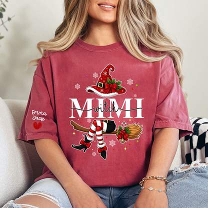 Mimi Christmas Shirt for Women, Cute Holiday Santa Witch Design Tee, Personalized Grandma Family Gift T Shirt