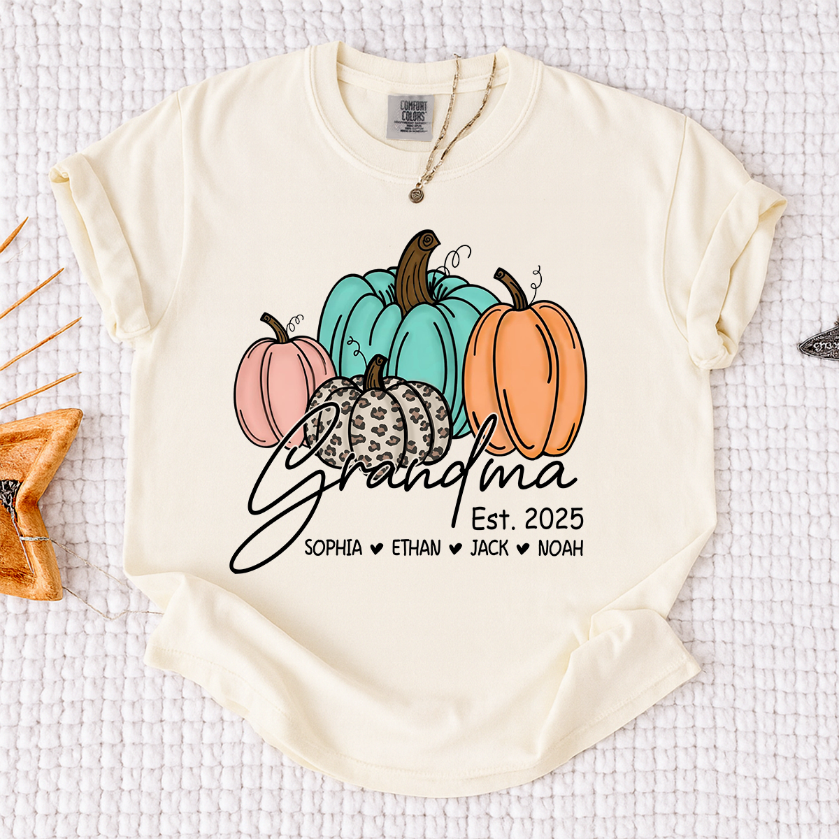 Comfort Colors® Fall Pumpkin Grandma Shirt, Personalized Autumn Gift for Grandma