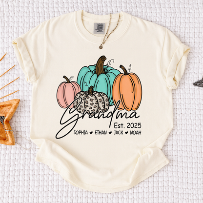 Comfort Colors® Fall Pumpkin Grandma Shirt, Personalized Autumn Gift for Grandma