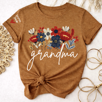 Personalized Grandma Floral Shirt with Custom Grandkids Names, Colorful Flower Design