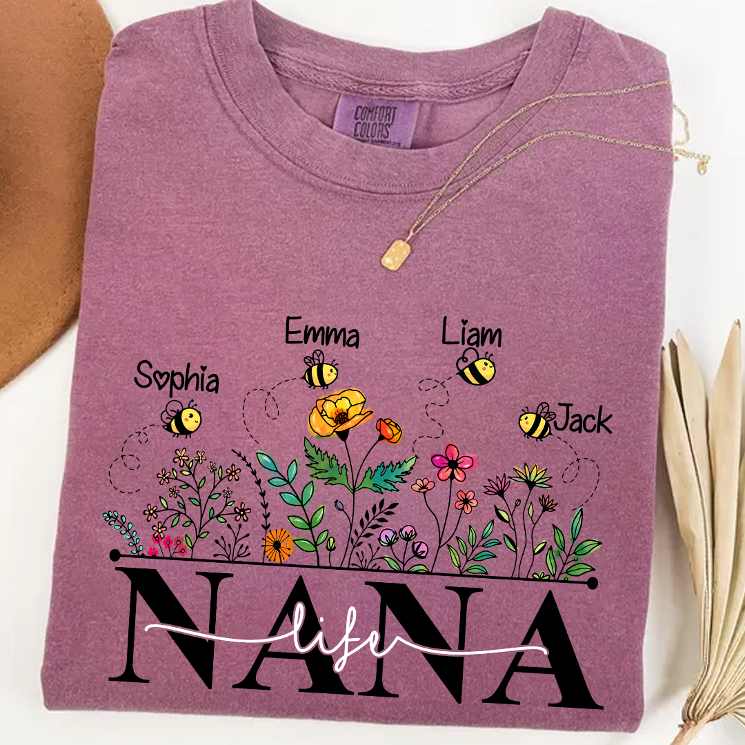 Comfort Colors® Nana Life Wildflower And Bee Kids T-Shirt, Gift For Grandma T-Shirt