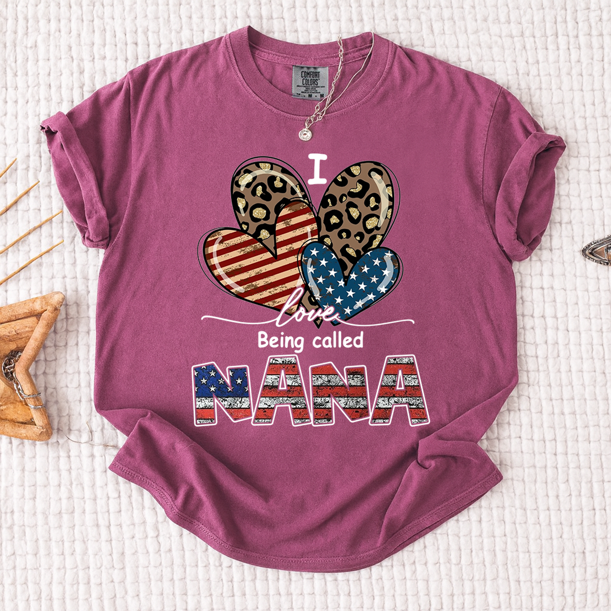 Comfort Colors® I Love Being Called Nana American Flag Heart Shirt, For Gift Grandma