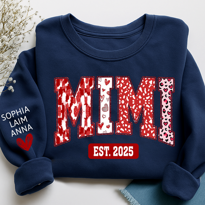 Custom Mimi Sweatshirt, Valentine Heart Pattern Pullover with Names