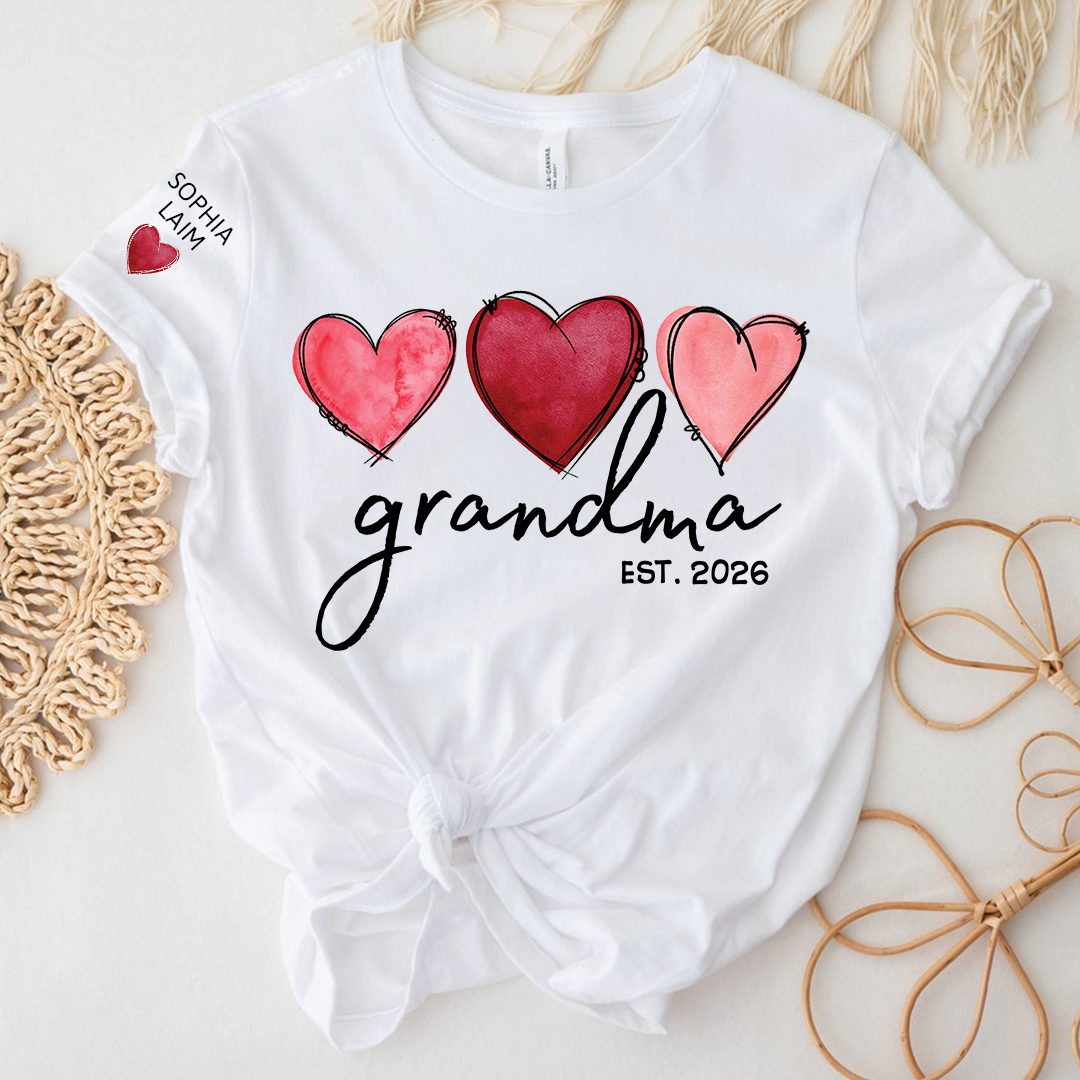 Custom Grandma Valentine T-shirt, Heart Valentine Gifts For Grandma And Kids