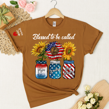 Blessed to be Called Nana Shirt, Custom Family T-Shirt with Sunflower and Flag Design, Give Family