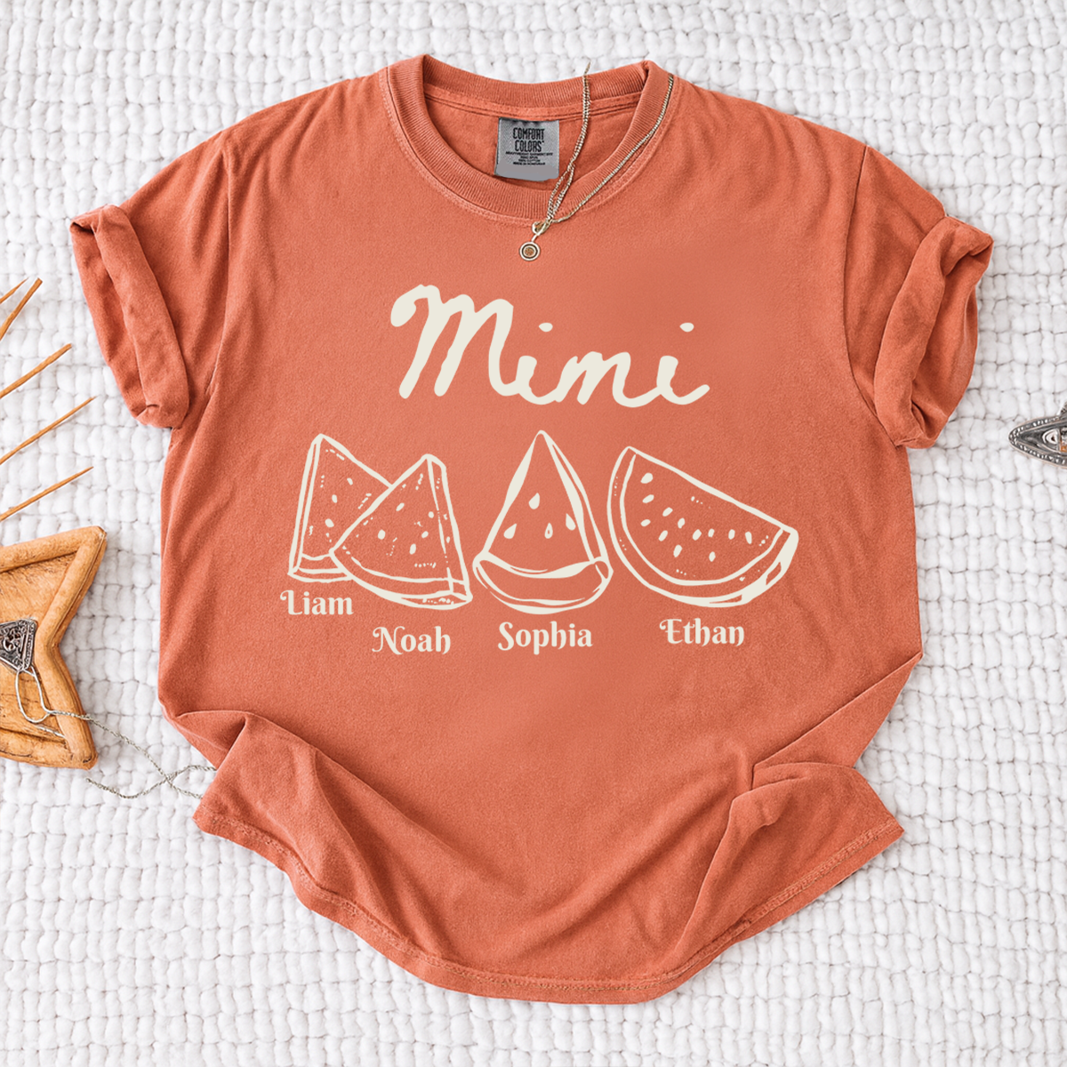 Comfort Colors® Cute Watermelon Mimi Shirt with Names of Grandchildren, Personalized Grandma Tee, Watermelon Summer Gift