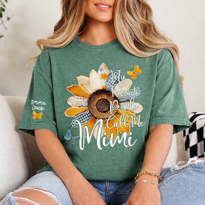 My Favorite People Call Me Mimi Shirt, Personalized Mimi T-Shirt with Sunflower Patchwork and Custom Names