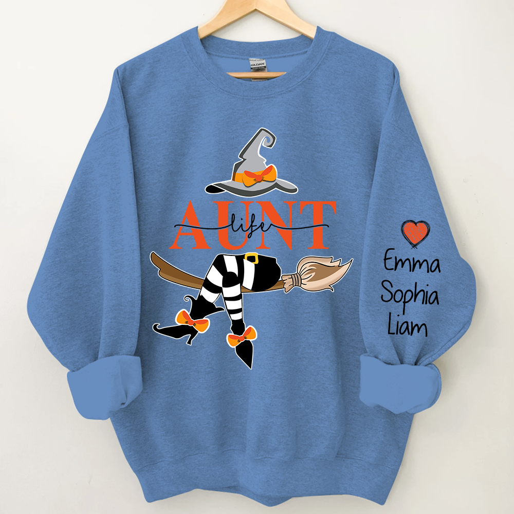 Aunt Life Witch Sweatshirt, Custom Aunt & Kids Halloween, Gift For Aunt TH Sweatshirt