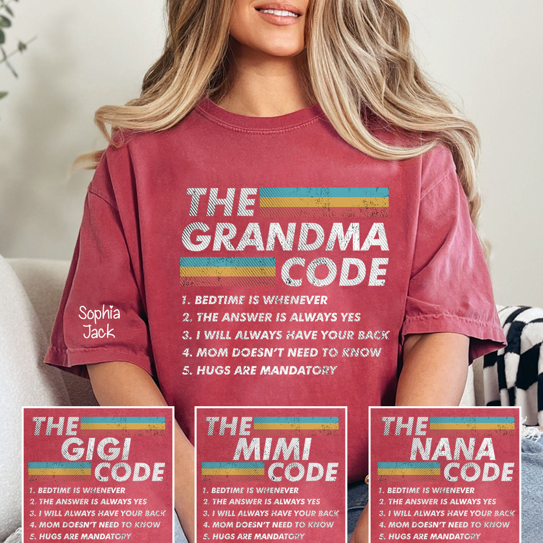 Personalized The Grandma Code" T-Shirt – Personalized Mimi, Gigi, Nana Shirts, Fun Gift for Grandparents, Mother’s Day, Birthday
