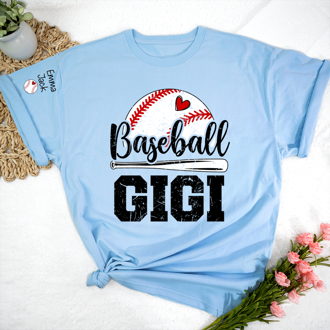 Custom Baseball Gigi T-Shirt, Graphic Tee With Baseball And Heart Design for Gift Grandma And Kids