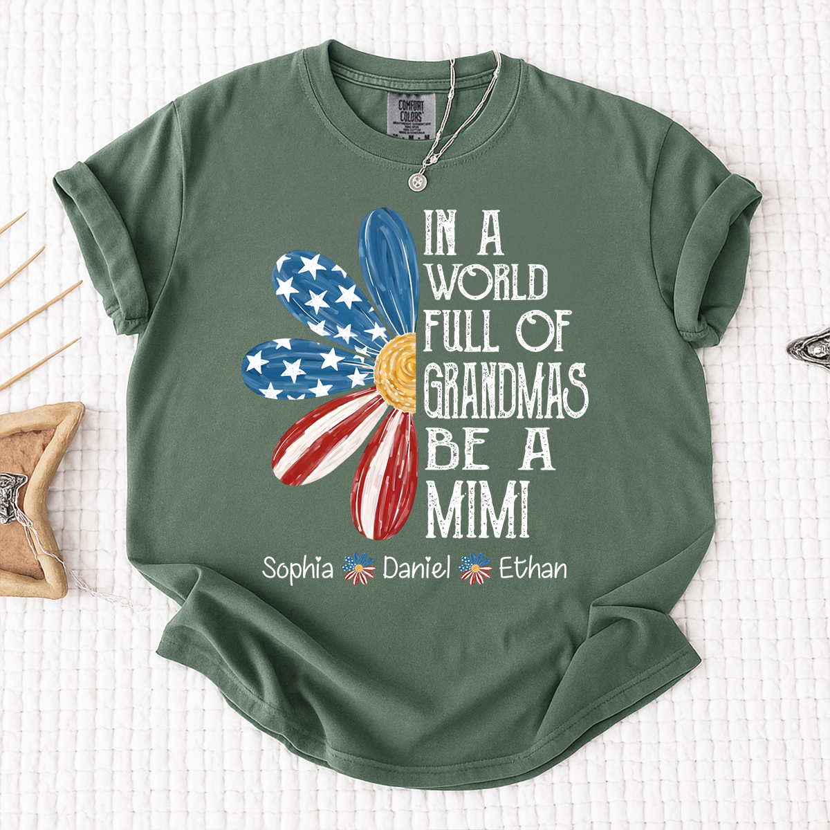 Comfort Colors In a World Full of Grandmas Be a Mimi Shirt, Custom Family T Shirt with Kids Names, Great for Mother's Day and Patriotic Events