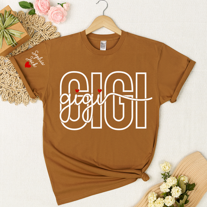 Custom Gigi Shirt for Women, Personalized Grandkids Names Tee, Grandma Family Shirt, Heart Name Graphic Gift for Gigi Lovers