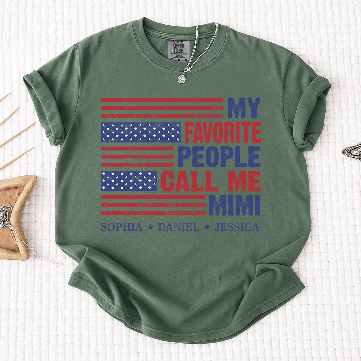 Comfort Colors Custom Mimi Shirt with Grandkids Names My Favorite People Call Me Mimi Patriotic American Flag Design Personalized Family T Shirt