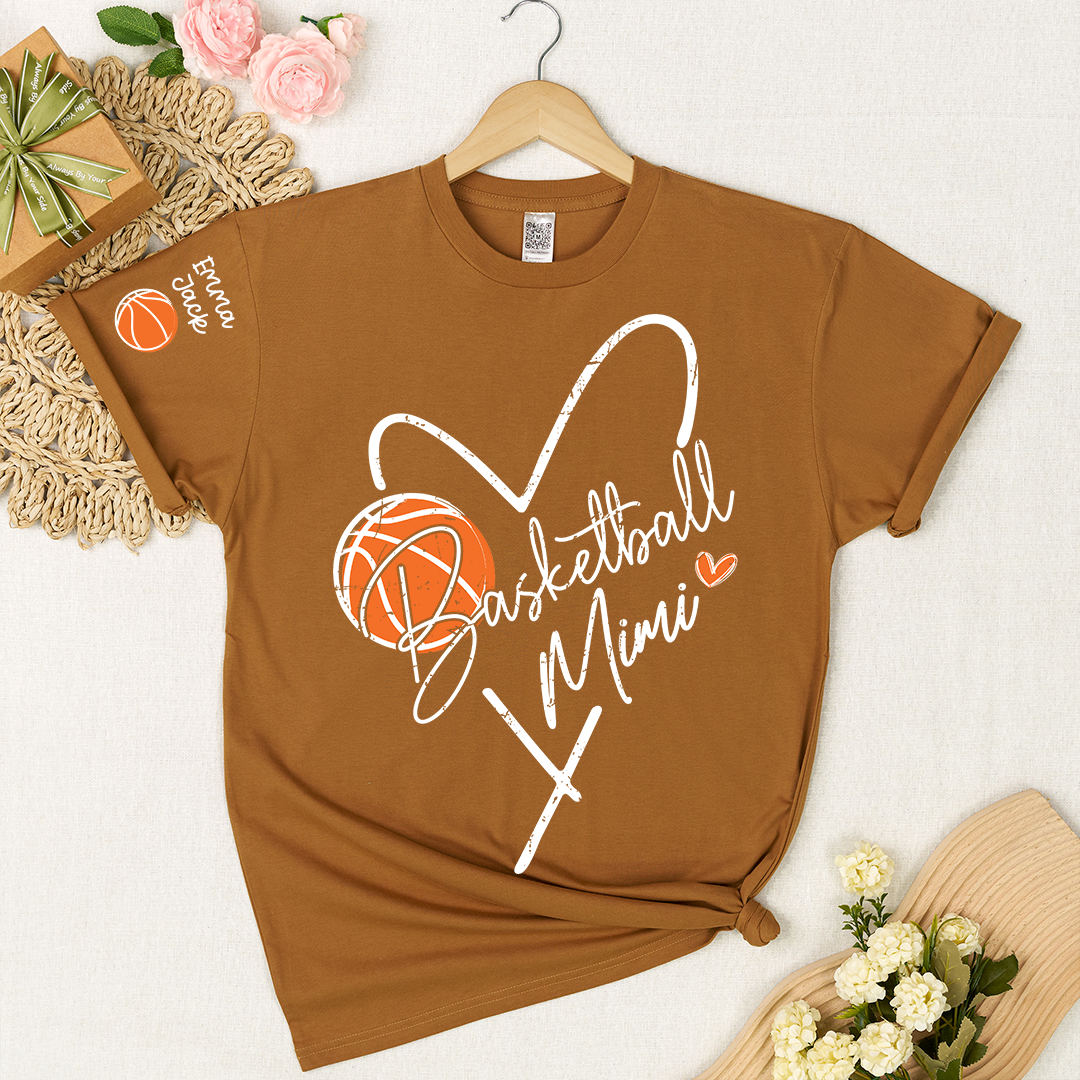 Personalized Mimi Heart Basketball T Shirt, Custom Names with Basketball and Heart Design, Give Family