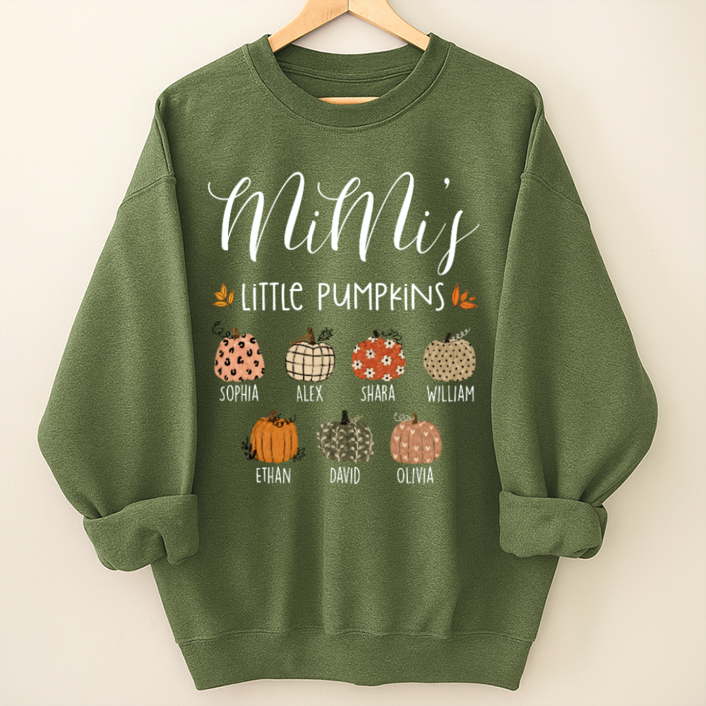 Personalized Mimi Little Pumpkins Sweatshirt, Custom Kids Names Fall Crewneck, Pumpkin Family Shirt for Grandma