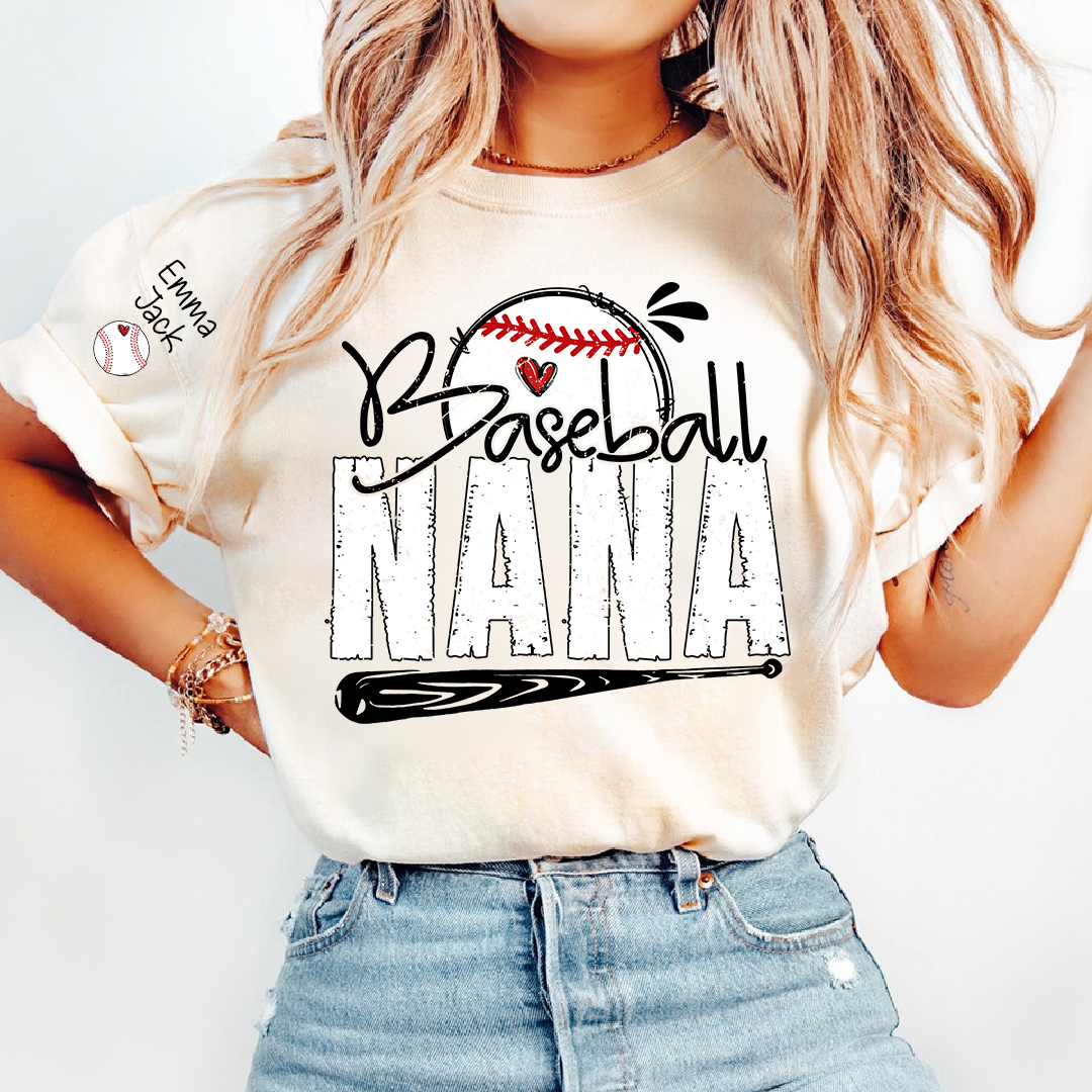 Baseball Nana Shirt Personalized with Kids Names, Game Day Sports T Shirt for Proud Grandma