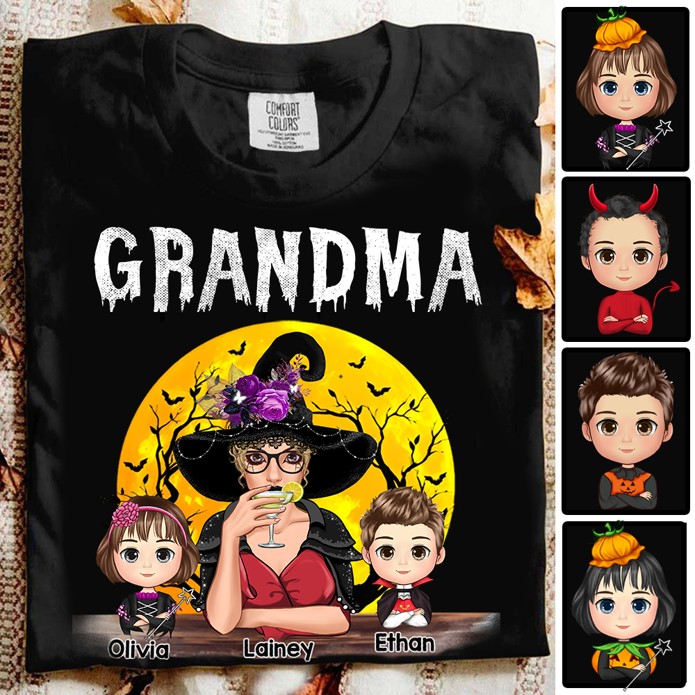 Comfort Colors® Custom Grandma With Grandkids Halloween Art TH