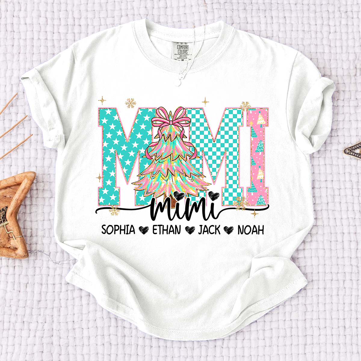 Comfort Colors® Personalized Mimi Christmas Shirt, Custom Holiday Tree Shirt with Kids Names