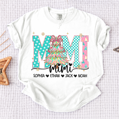 Comfort Colors® Personalized Mimi Christmas Shirt, Custom Holiday Tree Shirt with Kids Names