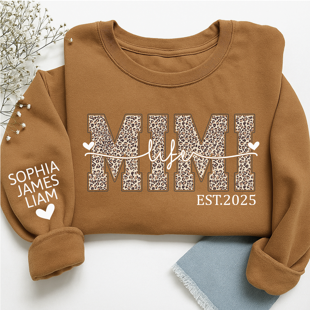 Mimi Life Leopard Sweatshirt, Personalized Grandma Est With Grandchildren Names