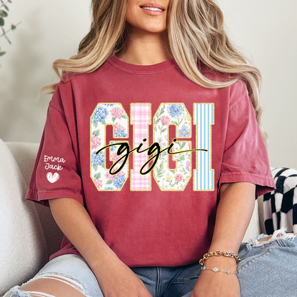 Custom Gigi T Shirt for Women, Personalized Grandma Tee, Floral Pattern Letters Graphic Shirt, Family Love Gift for Gigi