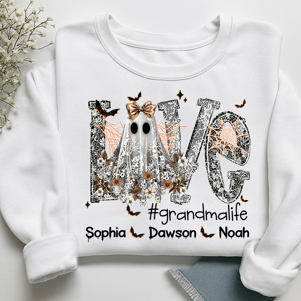 Personalized Halloween Grandma Life Sweatshirt, Custom Love Bats with Kids Names