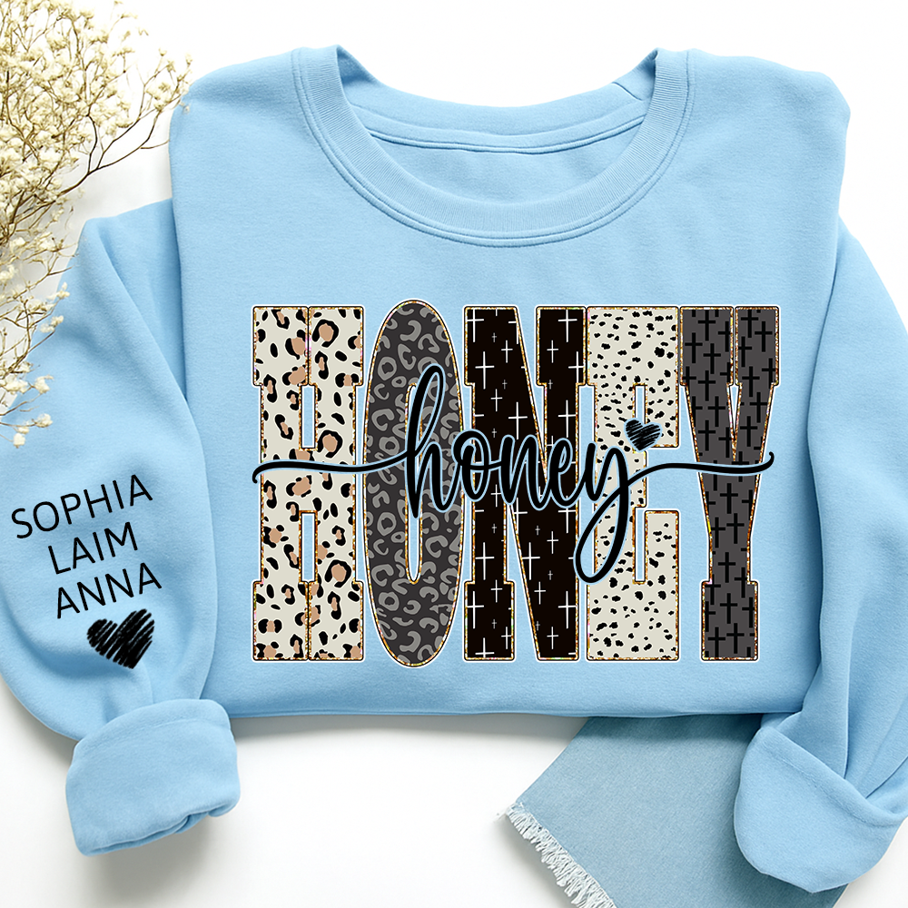 Personalized Honey Leopard Sweatshirt – Custom Bible Style Design, Unique Gift for Grandma and Her Grandkids