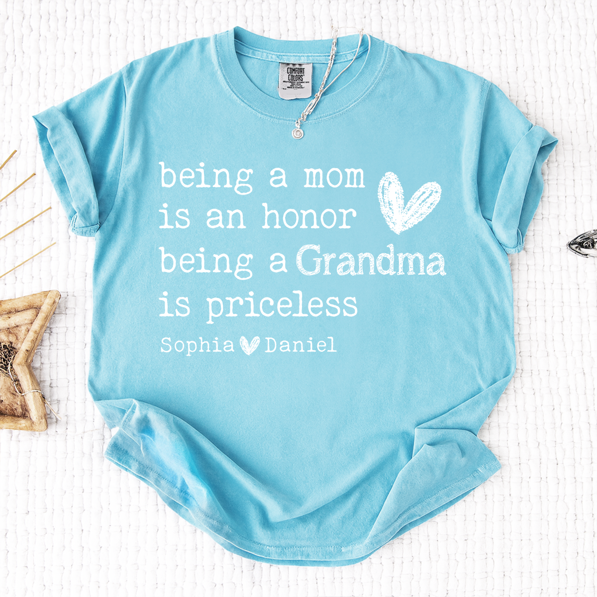Comfort Colors Custom Grandma T Shirt with Grandkids Names Meaningful Quote Being a Mom Is an Honor Grandma Is Priceless Personalized Family Shirt