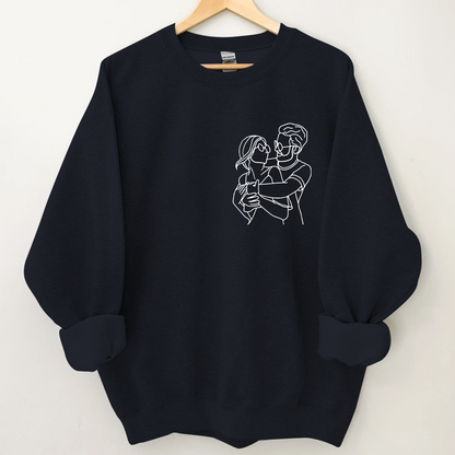 Custom Portrait From Photo, Couple Drawing, Personalized Family Portraits Embroidered Sweatshirt