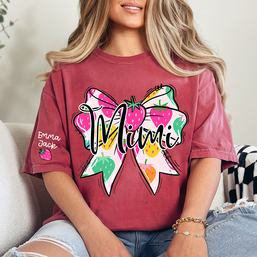 Funny Mimi Shirt, Strawberry Coquette Bow Graphic Tee, Grandma T Shirt for Women, Cute Gift for Mimi from Family