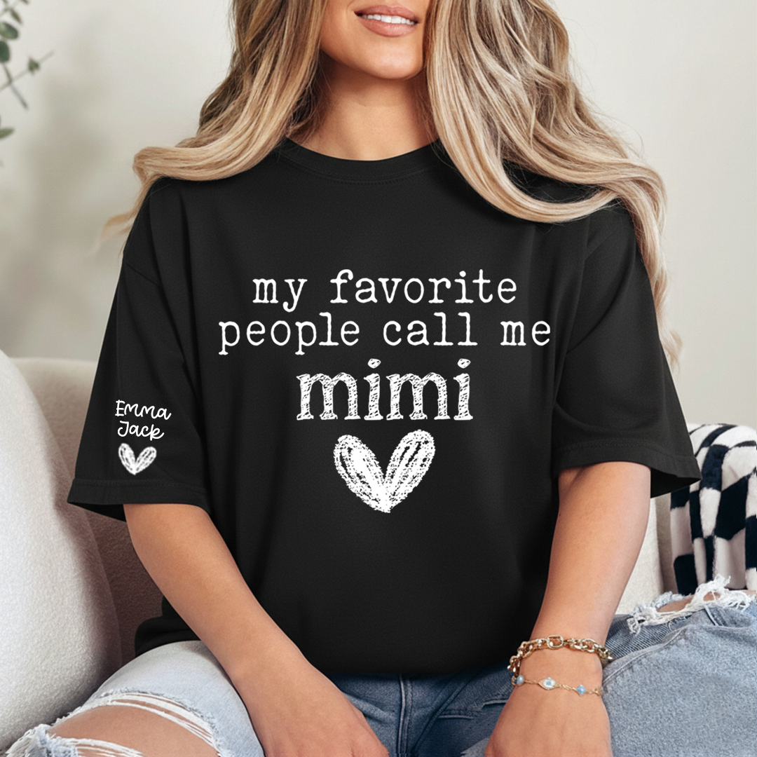 My Favorite People Call Me Mimi T-Shirt, Simple Mimi Grandma Tee with Heart Graphic For Gift Grandma and Kids
