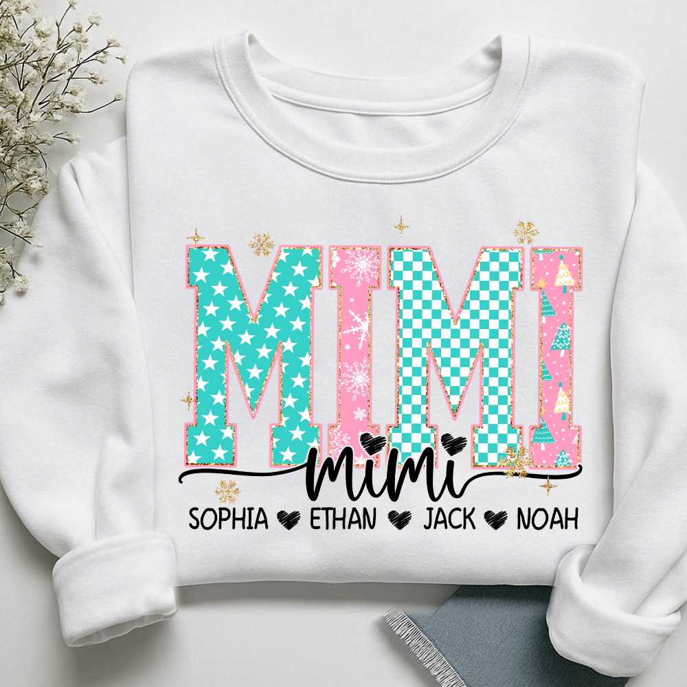 Personalized Mimi Christmas Sweatshirt, Custom Holiday Tree Shirt with Kids Names