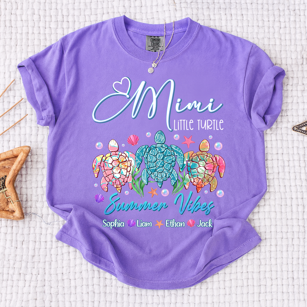 Comfort Colors® Gigi Personalized Turtle Mom Shirt with Children’s Names, Fun and Cute Grandma Shirt