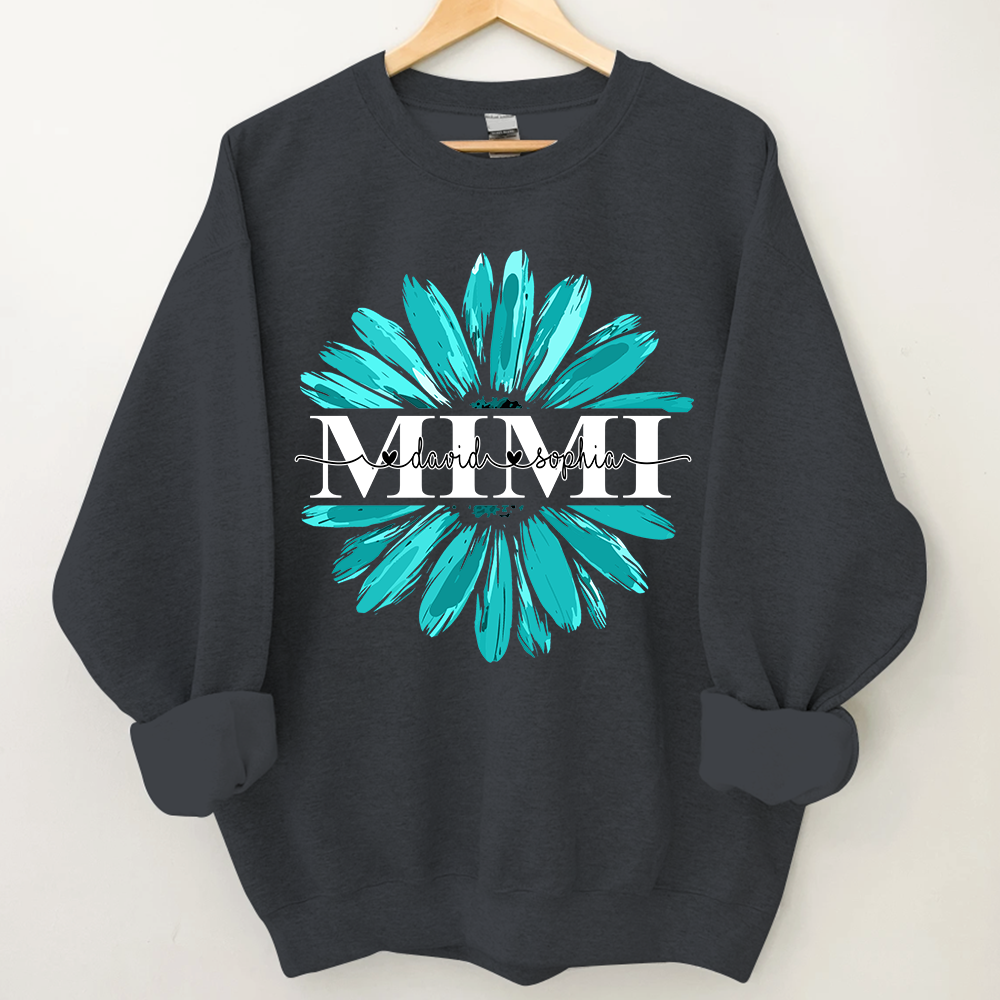 Mimi Turquoise Daisy Flower With Grandkids Sweatshirt