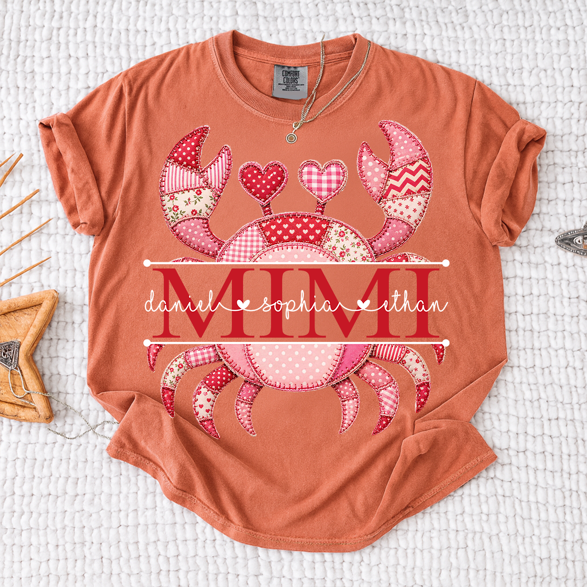 Comfort Colors® Patchwork Crab Design Mimi Shirt Personalized Children’s Names Tee