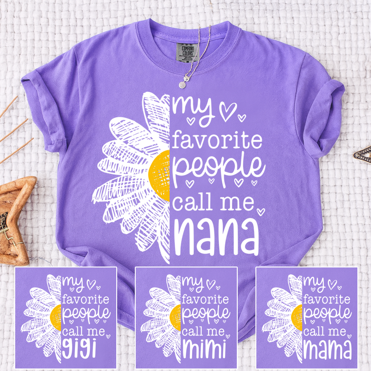 Comfort Colors My Favorite People Call Me Nana Shirt, Personalized with Grandkids Names and Floral Design