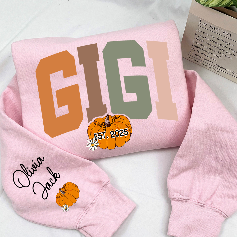 Custom Grandma Autumn Pumkin Sweatshirt, Personalized For Gigi And Kids