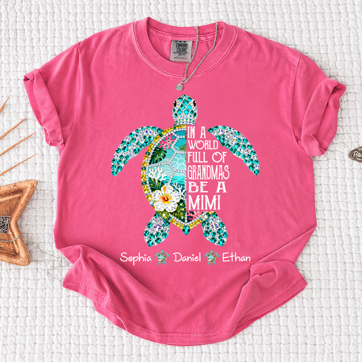 Comfort Colors Personalized Mimi Sea Turtle Shirt – Custom Grandkids Names Turtle T-Shirt, In a World Full of Grandmas Be a Mimi Gift
