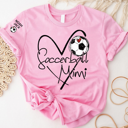 Personalized Soccer Mimi Shirt, Soccer Ball Heart Design with Kids Names