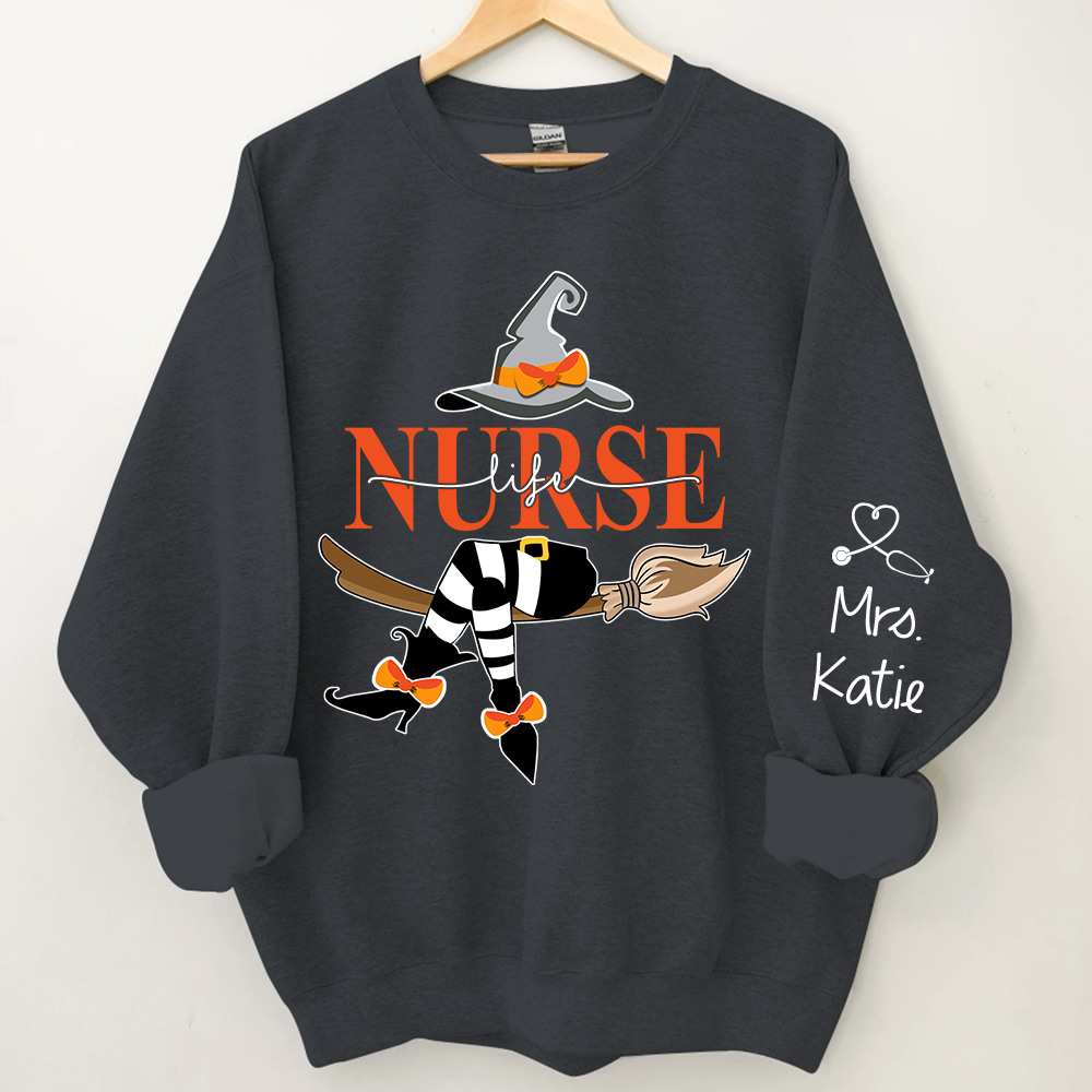 Nurse Life Witch Halloween, Custom Name Sweatshirt Halloween, Gift For Nurse TH