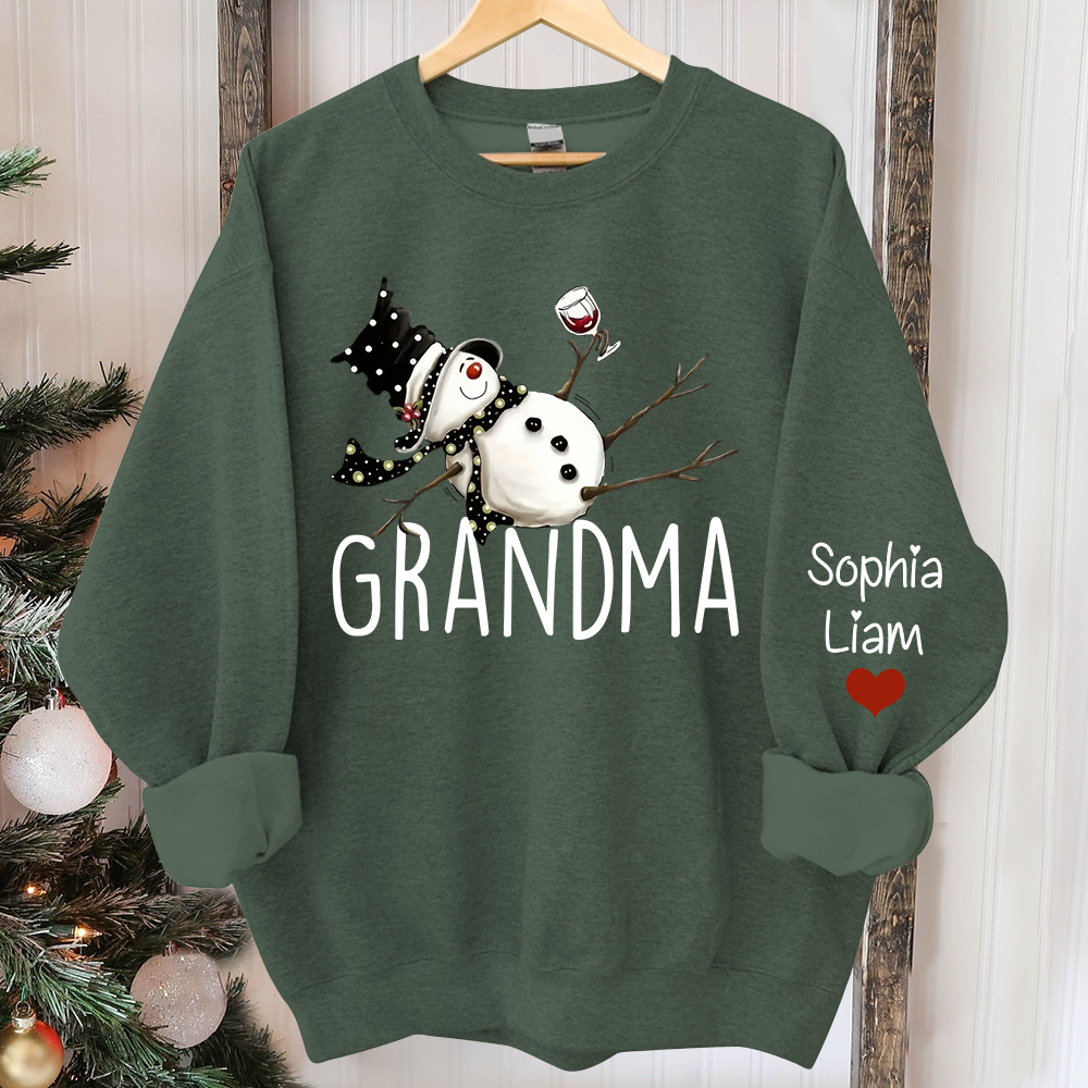 Custom Grandma Snowman And Kids Christmas Sweatshirt